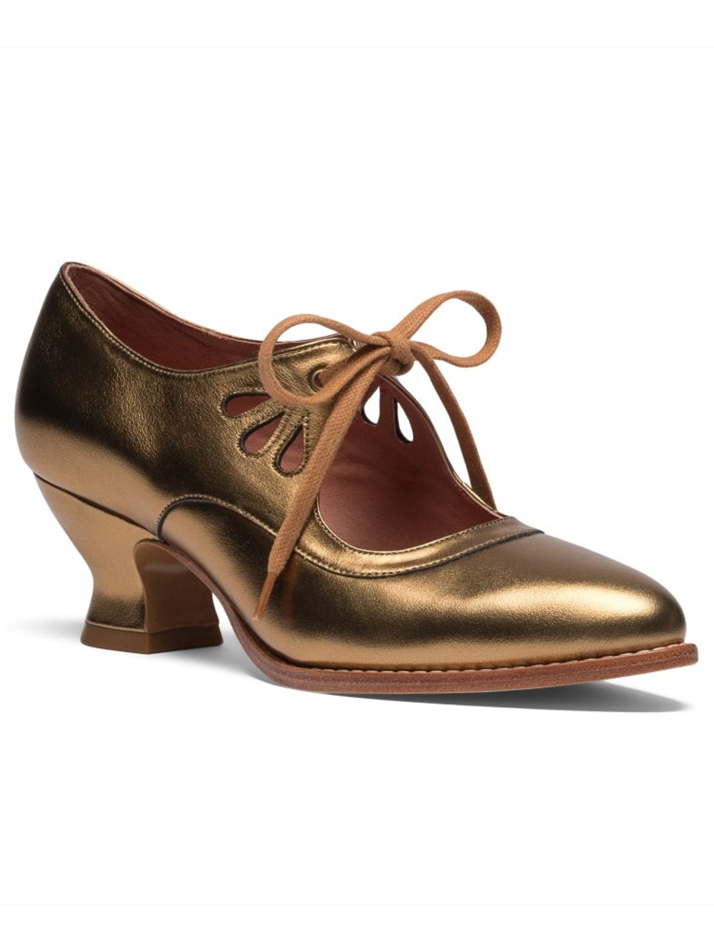 American Duchess Gibson Edwardian Gold Leather Shoes: 7.5